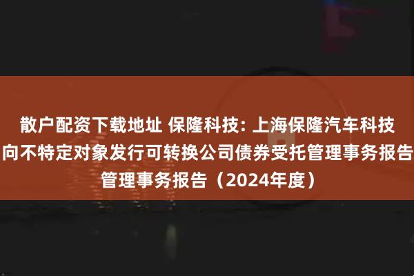 散户配资下载地址 保隆科技: 上海保隆汽车科技股份有限公司向不特定对象发行可转换公司债券受托管理事务报告（2024年度）